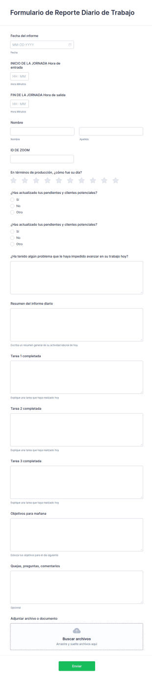 Formulario De Reporte Diario De Trabajo