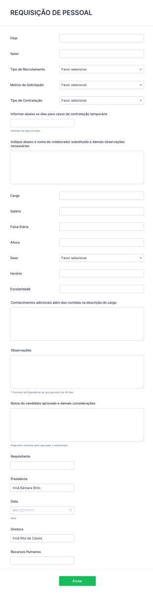 Formulário De Requisição De Pessoal