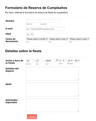 Formulario De Reserva De Cumpleaños Form Template