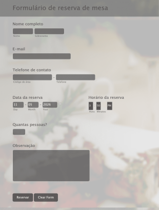 Formulário De Reserva De Mesa