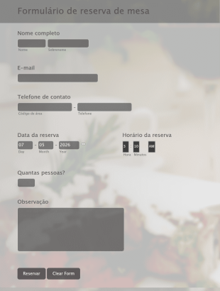 Formulário De Reserva De Mesa
