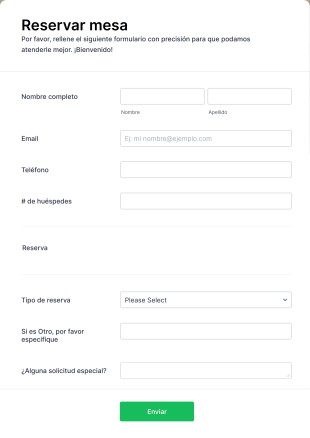Formulario De Reserva De Restaurante Form Template