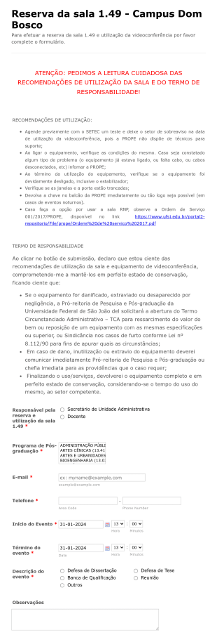 Formulário De Reserva De Sala Form Template