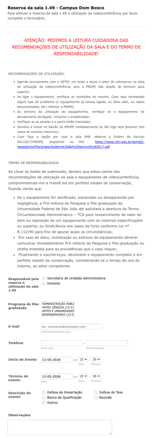 Formulário De Reserva De Sala