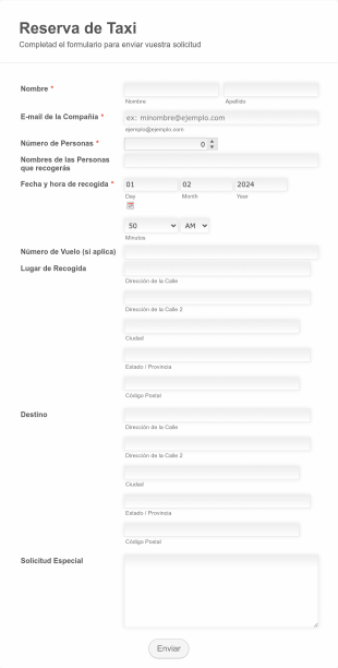 Formulario De Reserva De Taxi Form Template