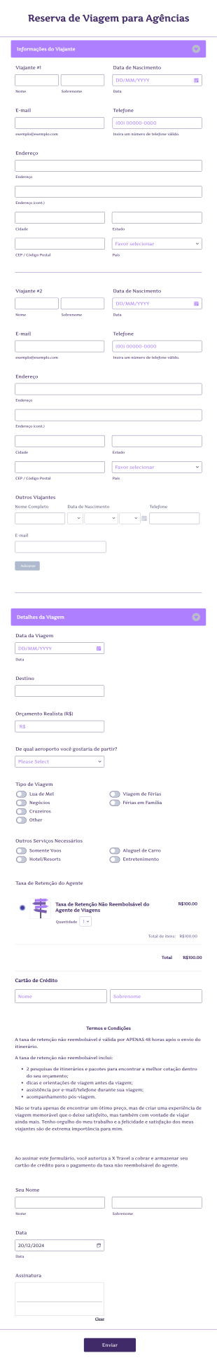 Formulário De Reserva De Viagem Para Agências Form Template