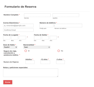 Formulario De Reserva (excursiones Diarias)