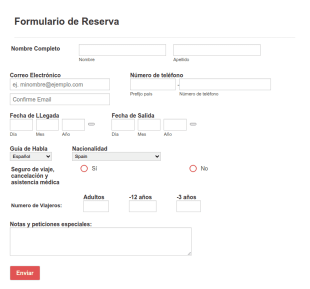 Formulario De Reserva (excursiones Diarias)