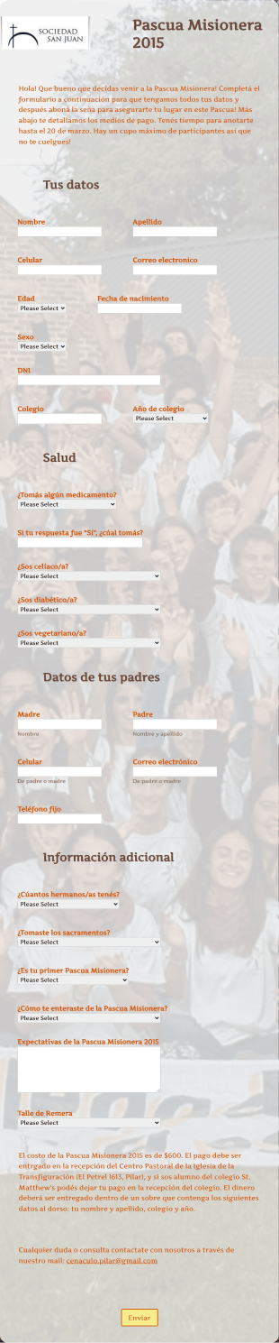 Formulario De Reserva Misionero Pascua