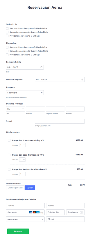 Formulario De Reservacion De Vuelos