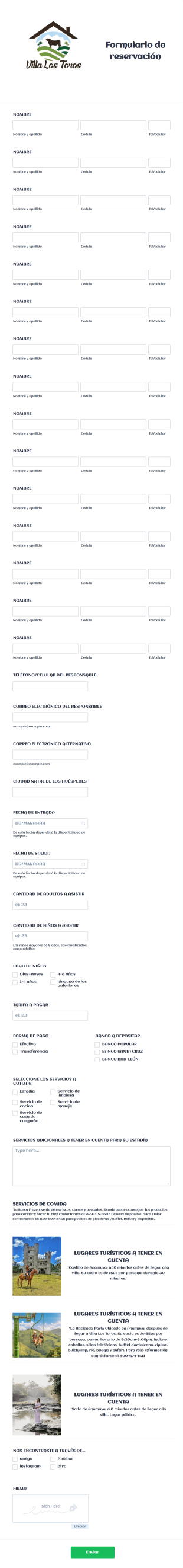 Formulario De Reservación Form Template