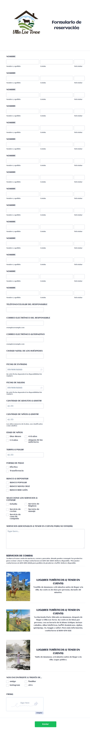 Formulario De Reservación