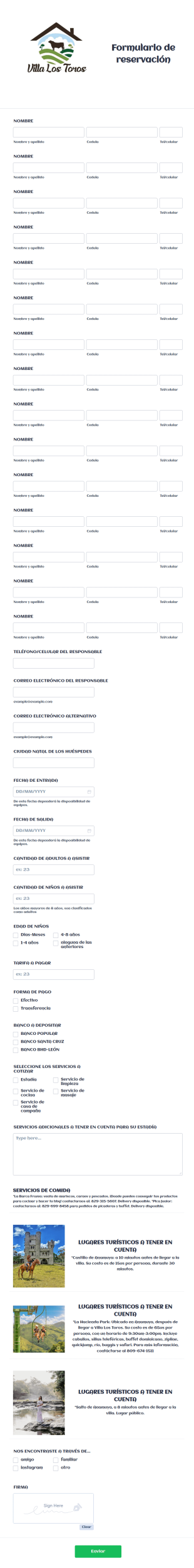 Formulario De Reservación