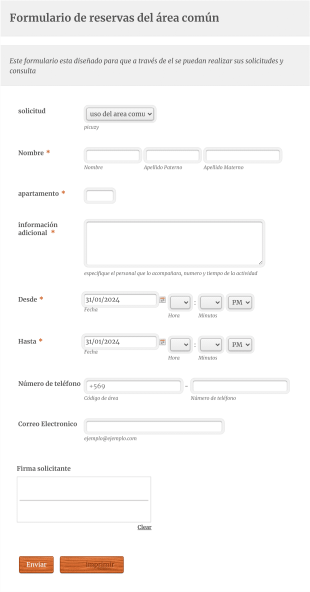Formulario De Reservas Del área Común Form Template
