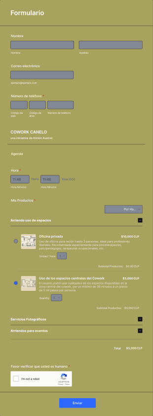 Formulario De Reservas Para Espacios Y Servicios Form Template