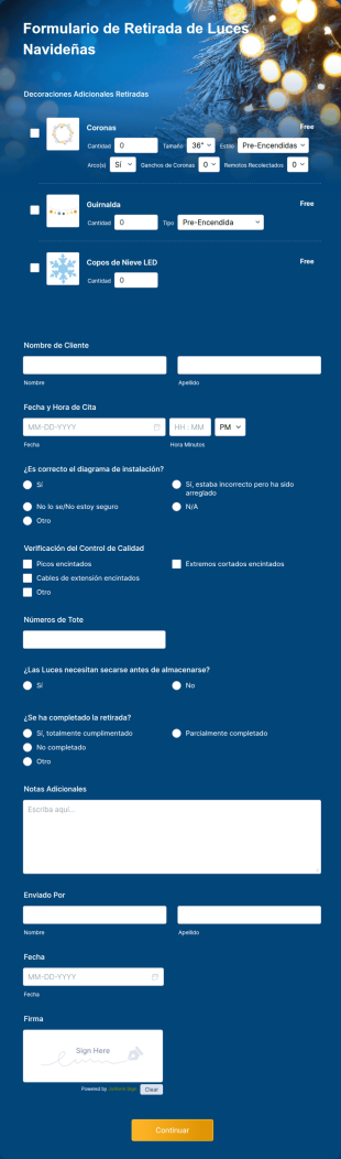 Formulario De Retirada De Luces Navideñas