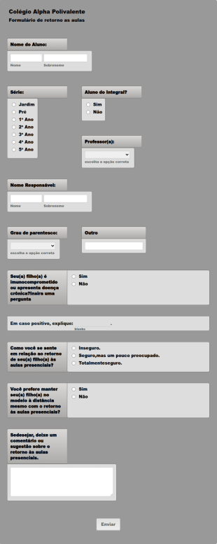 Formulário De Retorno As Aulas