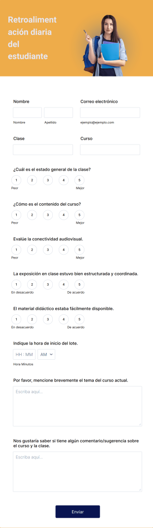 Formulario De Retroalimentación Diaria Del Estudiante Form Template