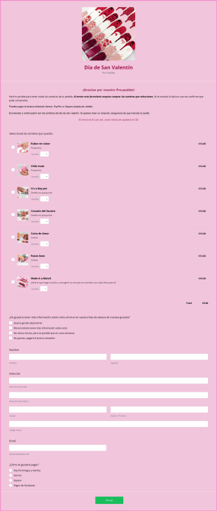 Formulario De Salón De Manicura De San Valentín