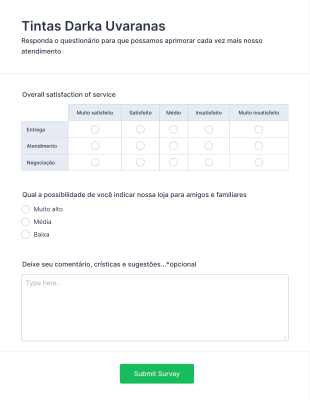 Formulário De Satisfação Cliente Tintas Darka