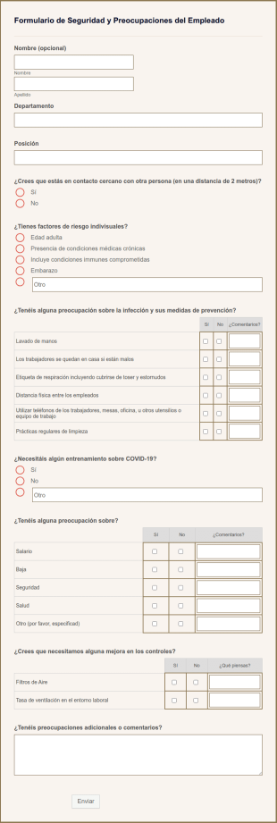 Formulario De Seguridad Y Preocupaciones Del Empleado