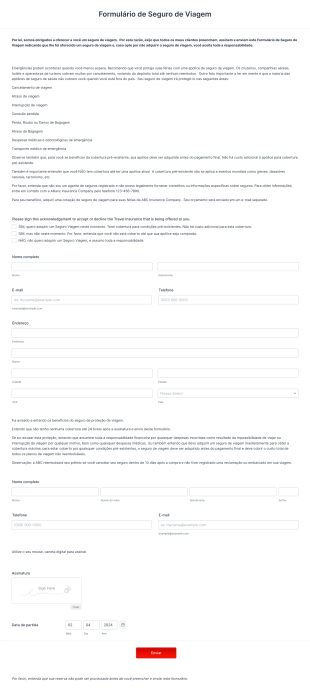 Formulário De Seguro De Viagem Form Template
