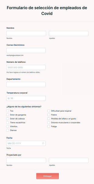 Formulario De Selección De Empleados De Covid