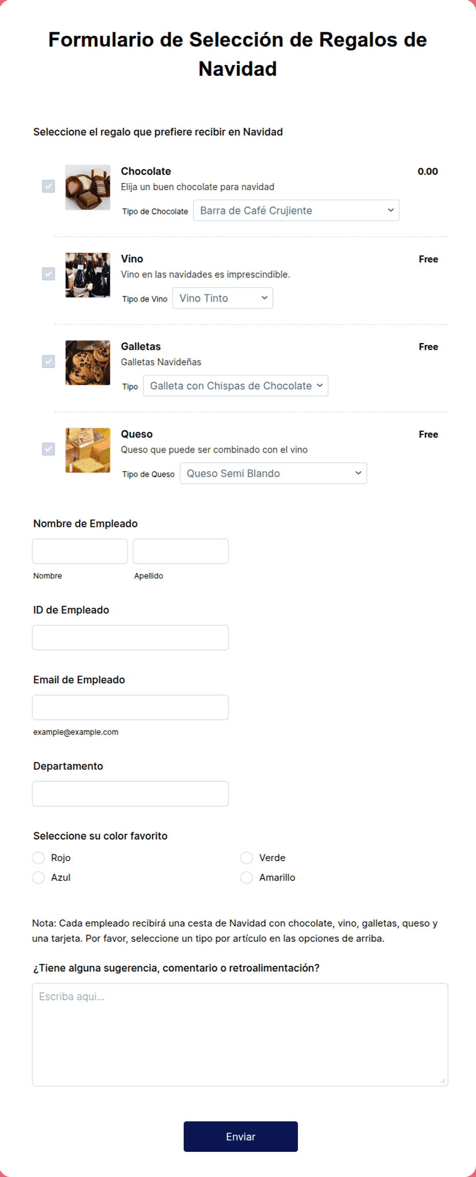 Formulario de Selección de Regalos de Navidad Plantilla de formulario ...