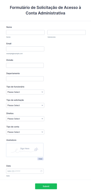 Formulário De Solicitação De Acesso à Conta Administrativa