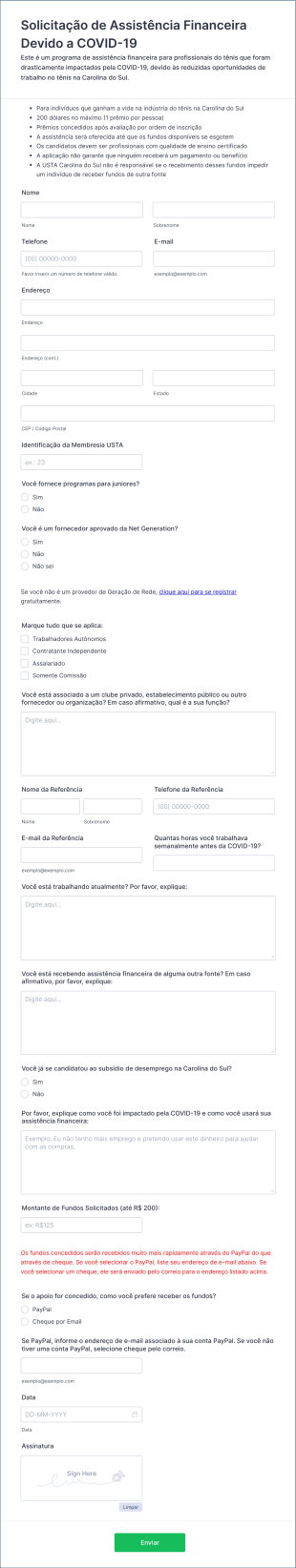 Formulário De Solicitação De Assistência Financeira Devido A COVID 19 Form Template