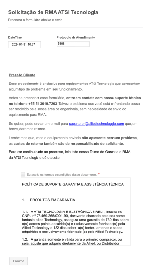 Formulário De Solicitação De Assistência Técnica Form Template