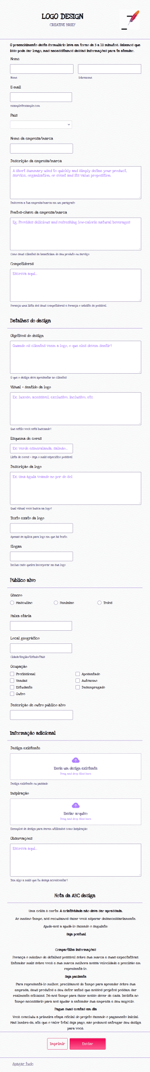 Formulário De Solicitação De Design De Logo