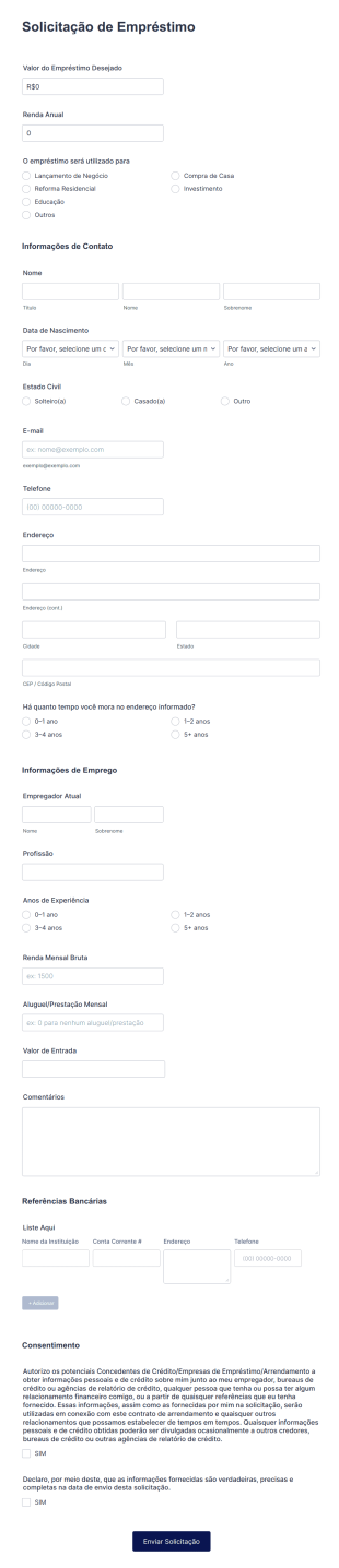 Formulário De Solicitação De Empréstimo Form Template