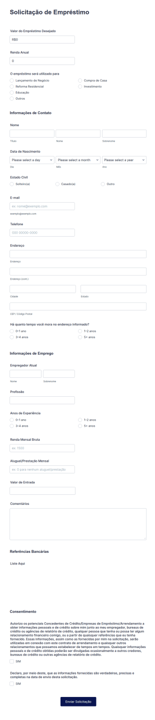 Formulário De Solicitação De Empréstimo
