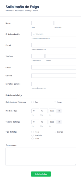 Formulário De Solicitação De Folga Form Template