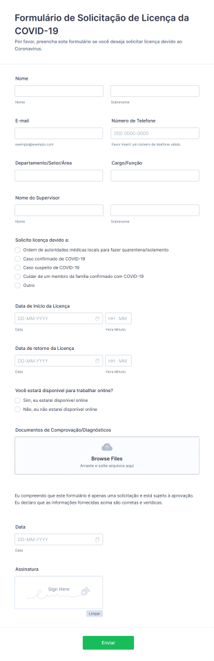 Formulário De Solicitação De Licença Da COVID 19 Form Template