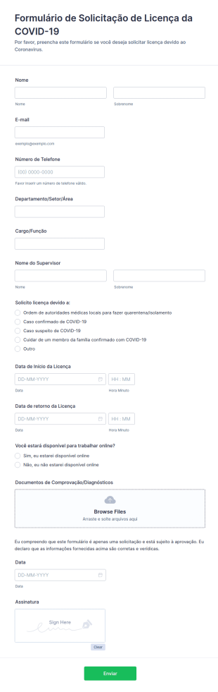 Formulário De Solicitação De Licença Da COVID 19