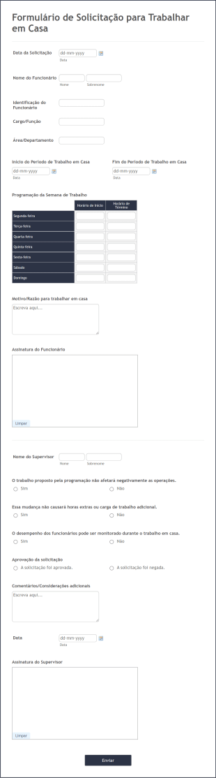 Formulário De Solicitação Para Trabalhar Em Casa Form Template