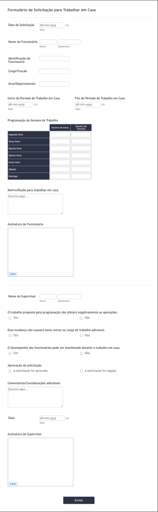 Formulário De Solicitação Para Trabalhar Em Casa
