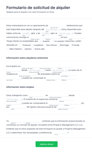 Formulario De Solicitud De Alquiler De Casa