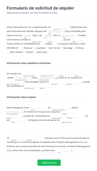 Formulario De Solicitud De Alquiler De Casa Form Template