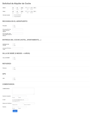 Formulario De Solicitud De Alquiler De Coche
