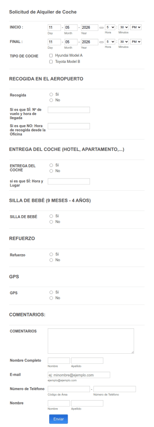 Formulario De Solicitud De Alquiler De Coche