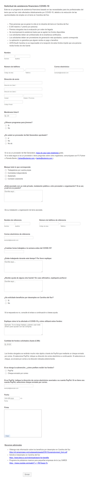 Formulario De Solicitud De Asistencia Financiera COVID 19