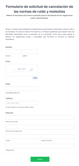 Formulario De Solicitud De Cancelación De Las Normas De Ruido Y Molestias Form Template