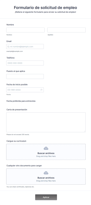Formulario De Solicitud De Empleo En Línea Form Template
