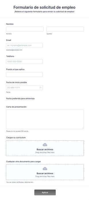 Formulario De Solicitud De Empleo En Línea