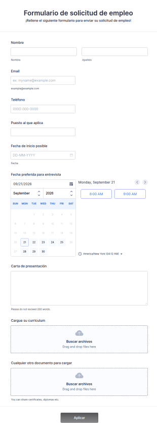 Formulario De Solicitud De Empleo En Línea