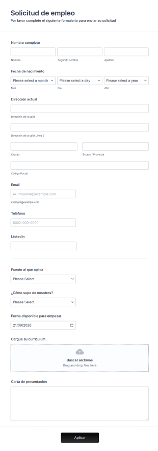 Formulario De Solicitud De Empleo Simple