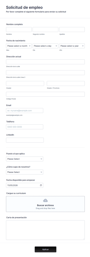 Formulario De Solicitud De Empleo Simple
